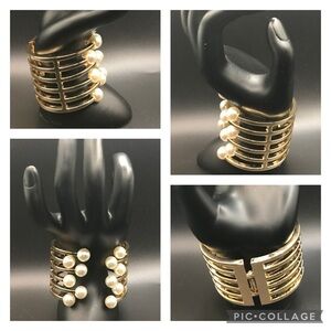 Elegant Gold and Pearl Cuff Bracelet